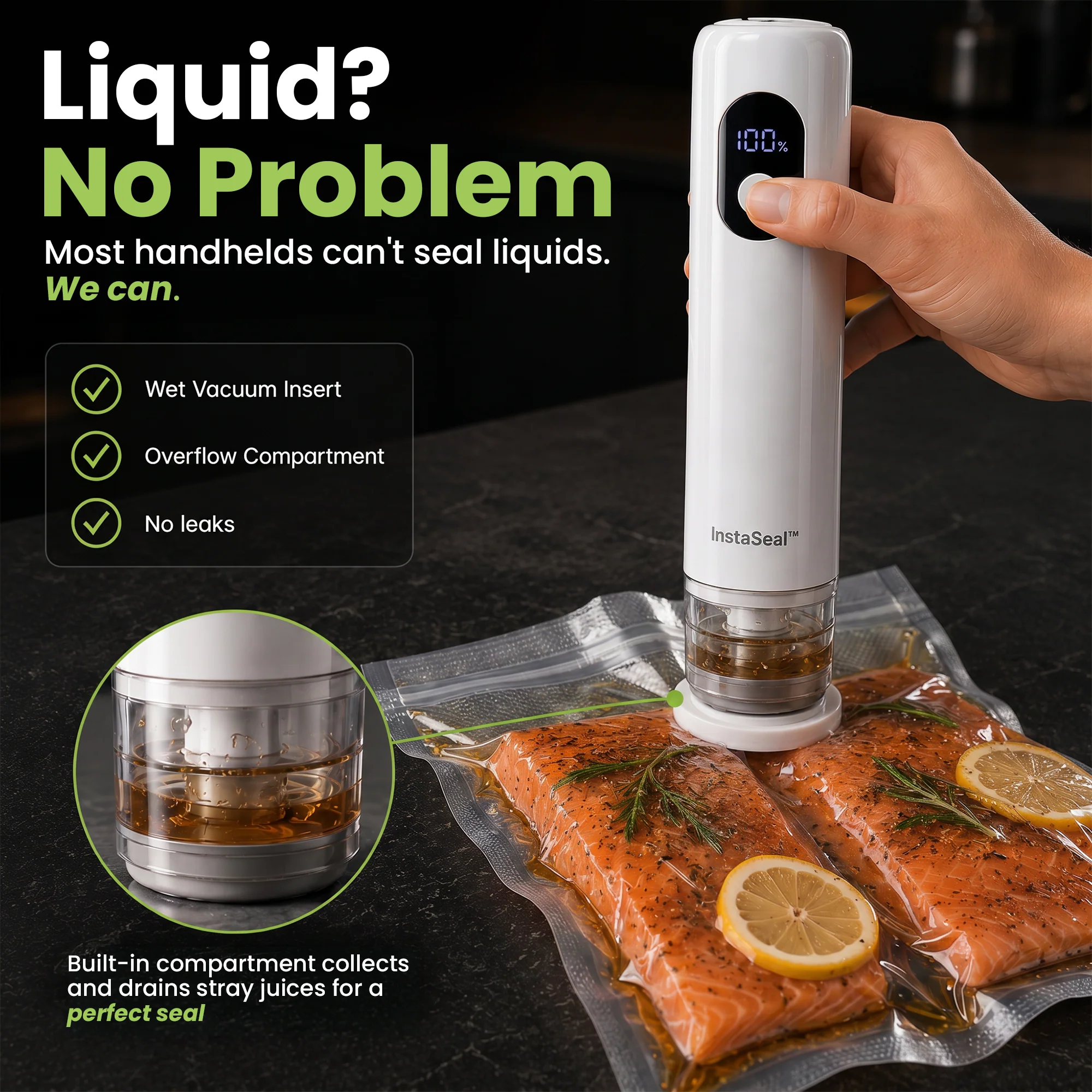 InstaSeal Hybrid Handheld Vacuum Sealer – Rechargeable Portable Food Vacuum Sealer with 30 Reusable BPA-Free Bags, USB-C Charging & Smart Auto Seal - Image 6